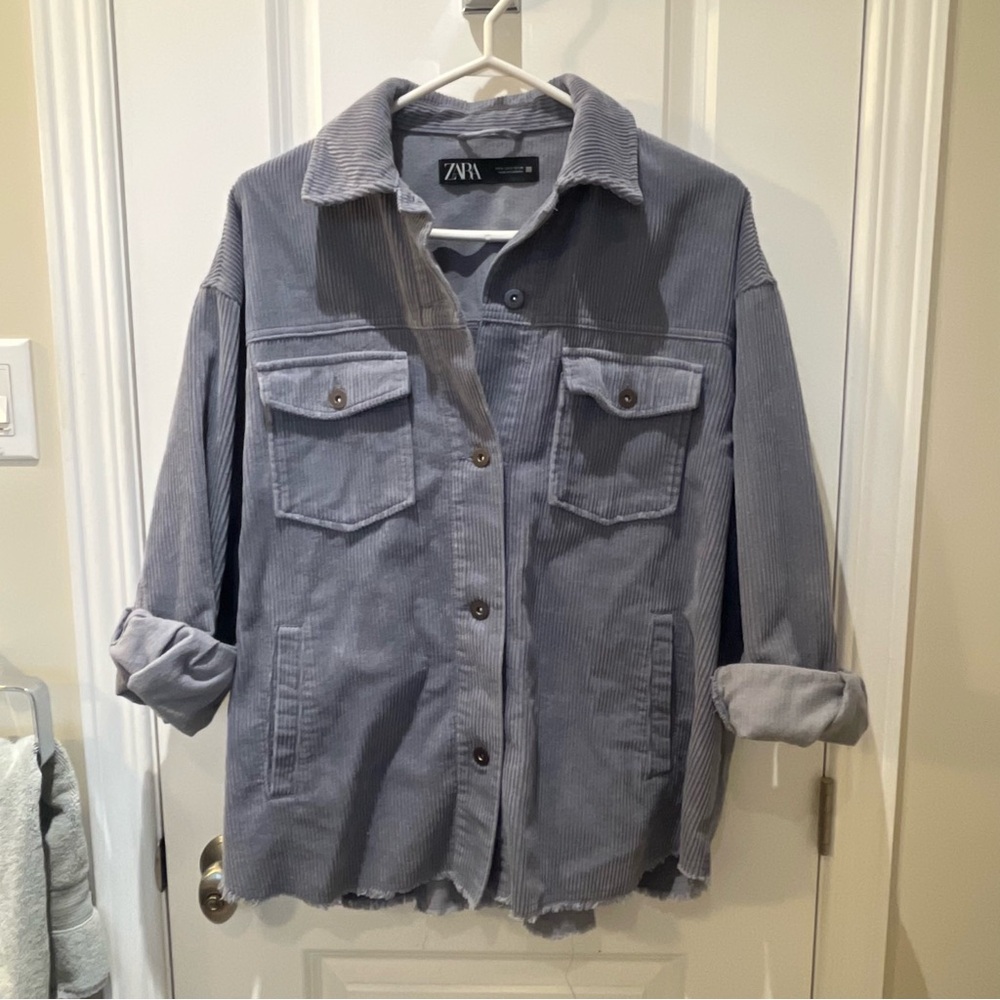 Zara Oversized Corduroy Shacket in Light Gray-Blue
